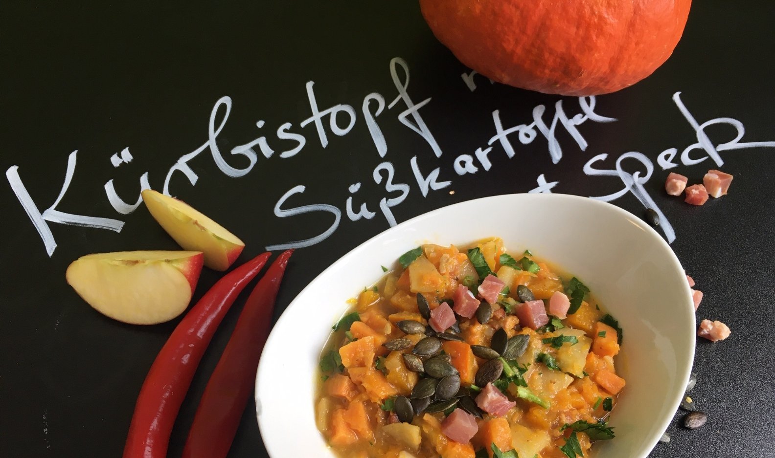 Kürbissuppe mit Süßkartoffel und Speck